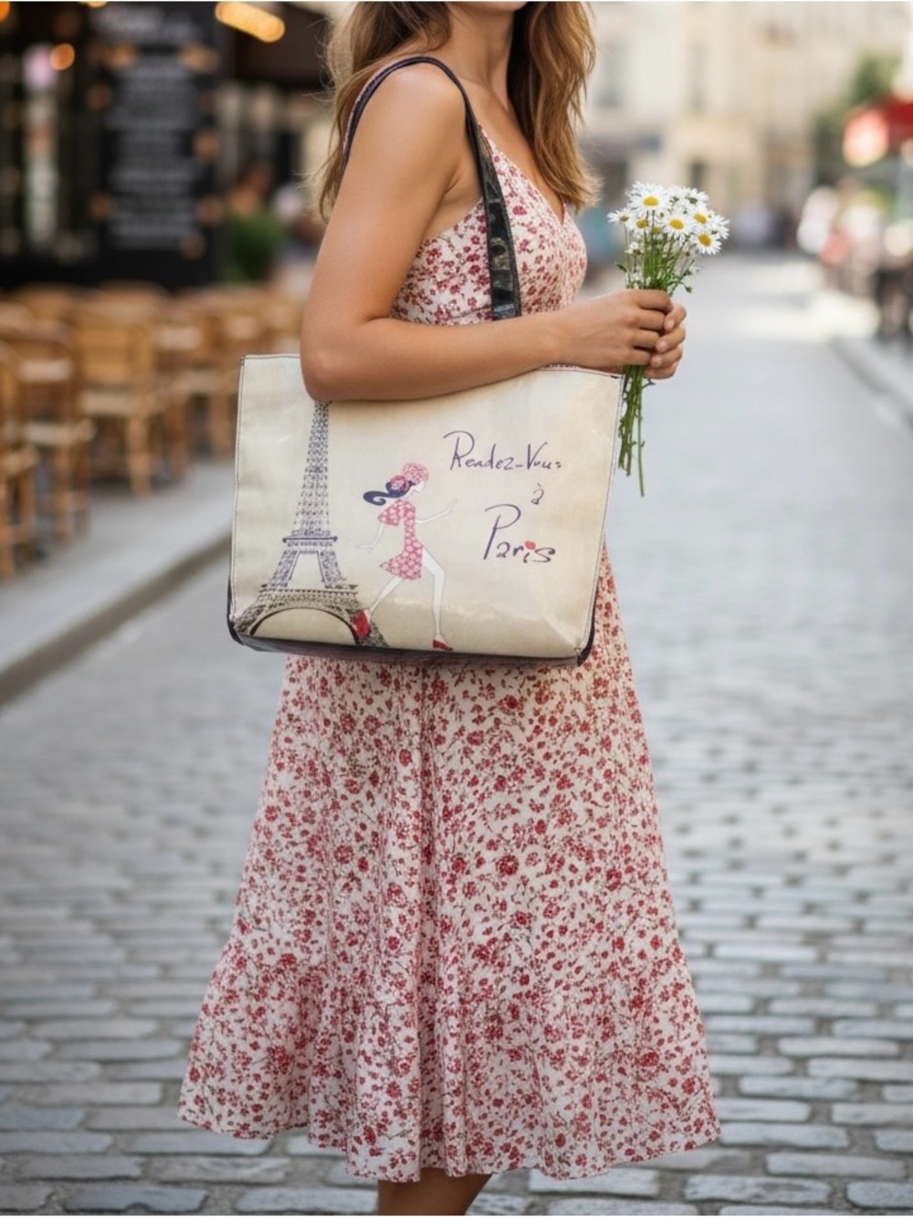 Rendez-Vous à Paris Canvas Tote Bag in Cream and Black